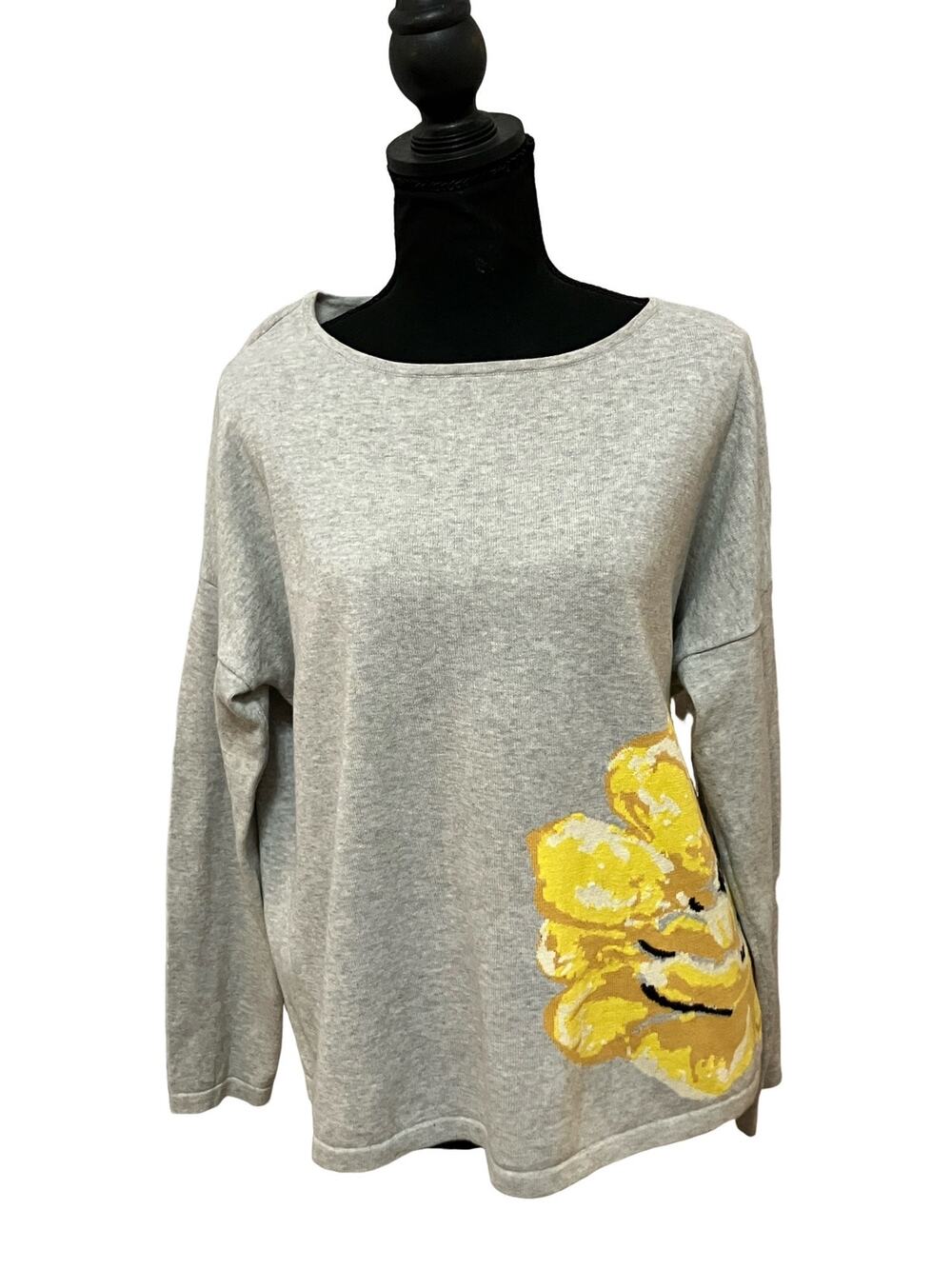 Joan Vass Long Sleeve Sweater with Yellow floral design LP